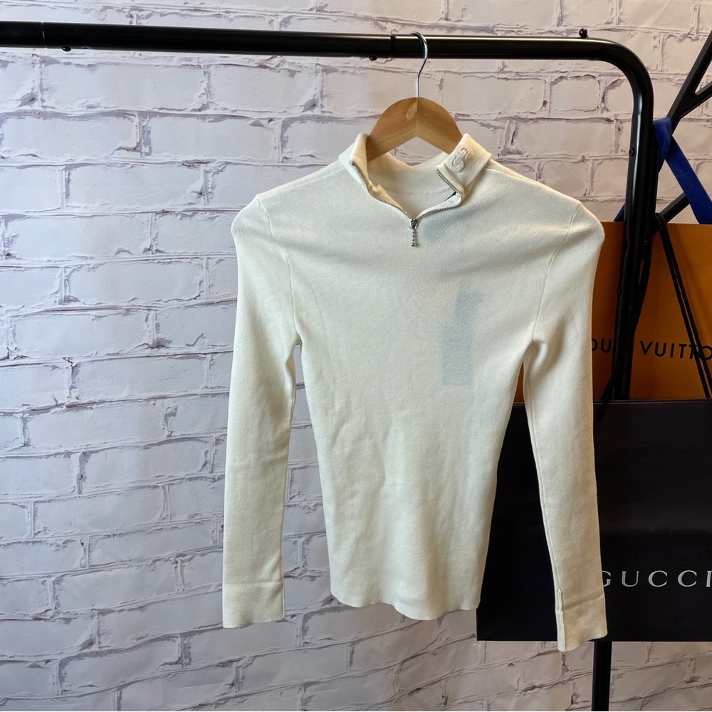 Gucci Mock Neck Half Zip Wool Sweater Ivory